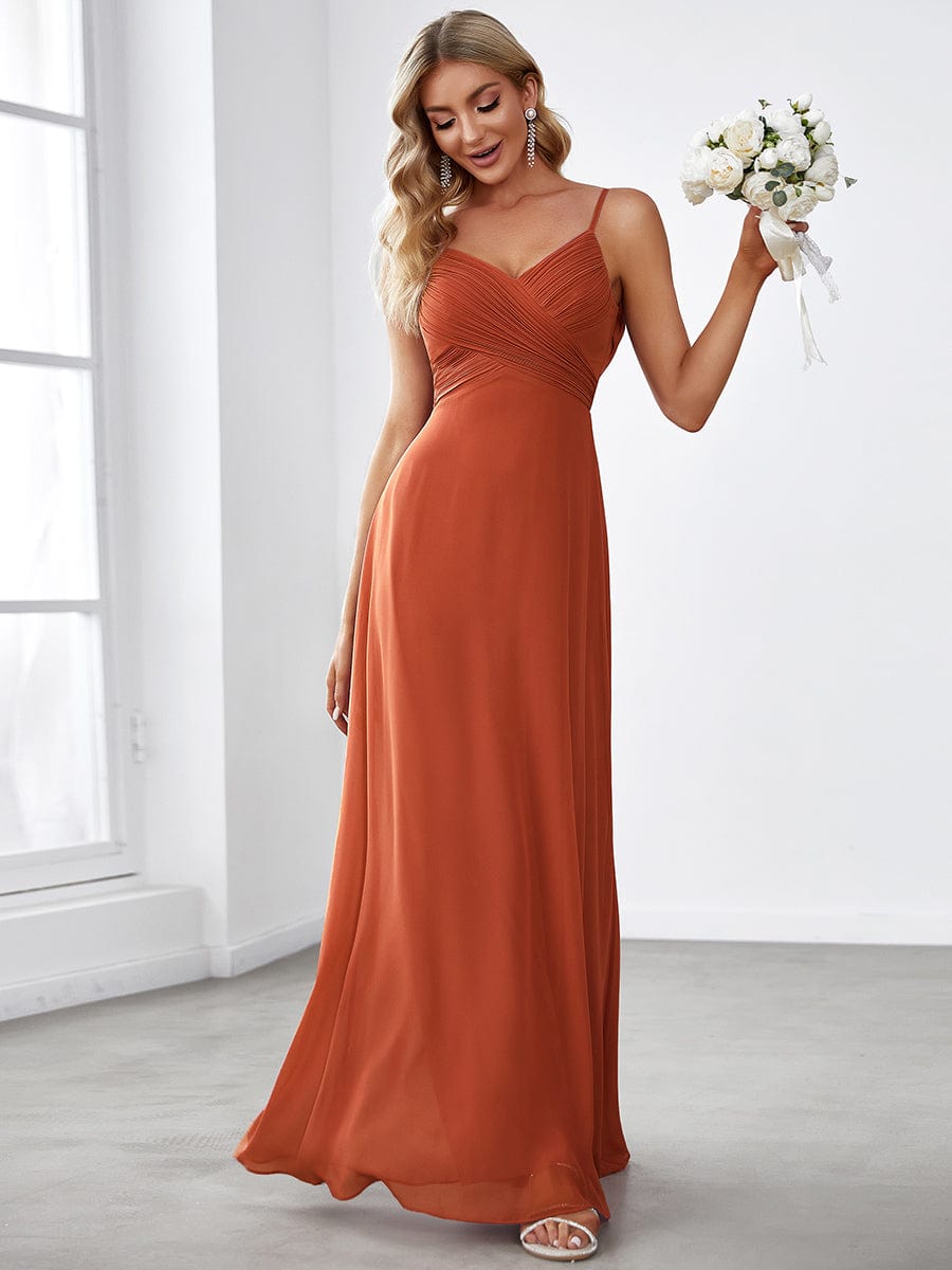 Criss-Cross V-Neck Chiffon Backless A-Line Bridesmaid Dress #color_Burnt Orange