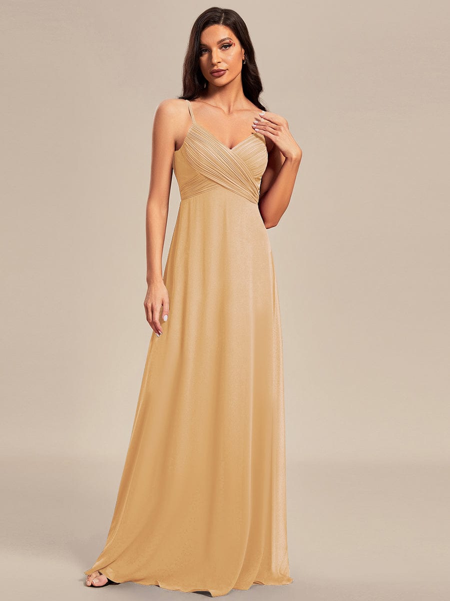 Criss-Cross V-Neck Chiffon Backless A-Line Bridesmaid Dress #color_Champagne