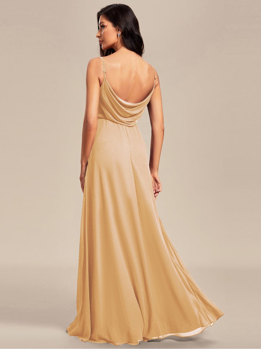 Criss-Cross V-Neck Chiffon Backless A-Line Bridesmaid Dress #color_Champagne