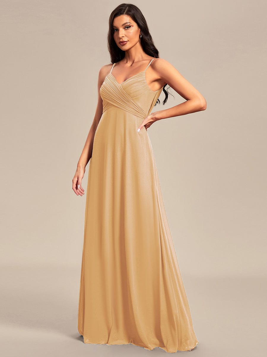 Criss-Cross V-Neck Chiffon Backless A-Line Bridesmaid Dress #color_Champagne