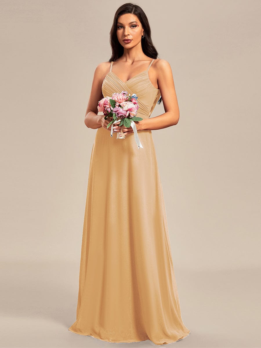 Criss-Cross V-Neck Chiffon Backless A-Line Bridesmaid Dress #color_Champagne