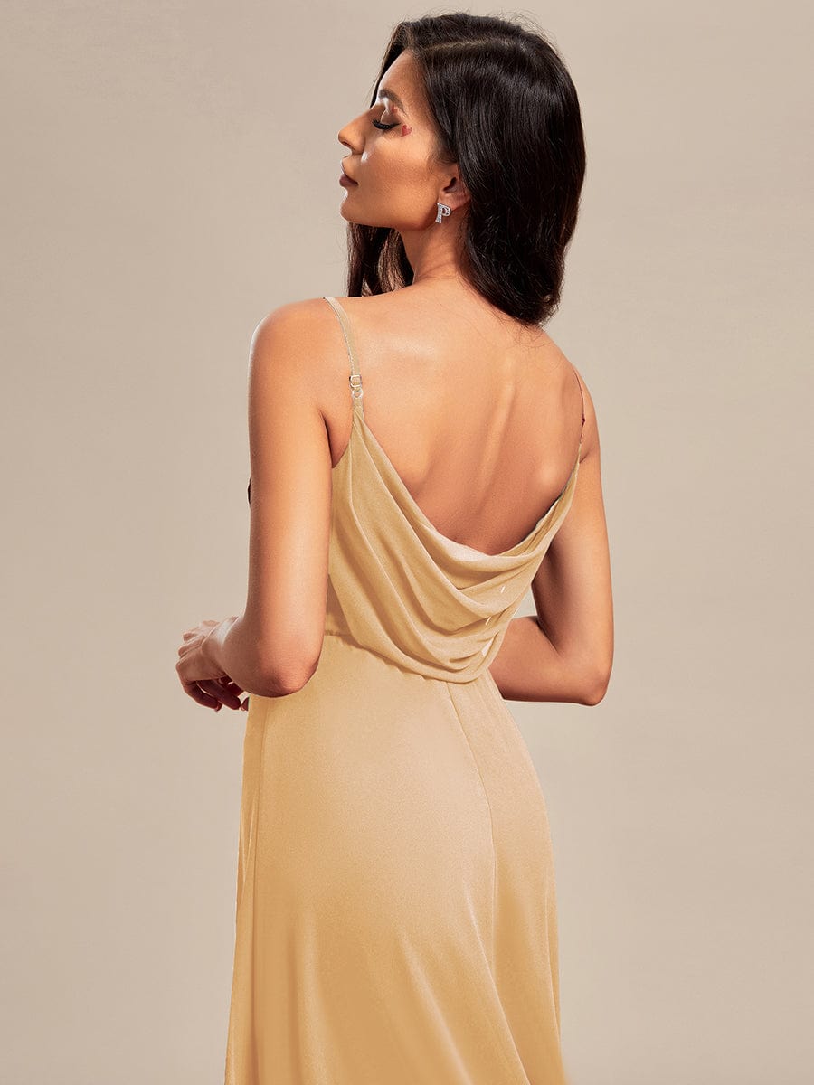 Criss-Cross V-Neck Chiffon Backless A-Line Bridesmaid Dress #color_Champagne