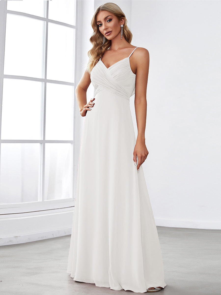 Criss-Cross V-Neck Chiffon Backless A-Line Bridesmaid Dress #color_Cream