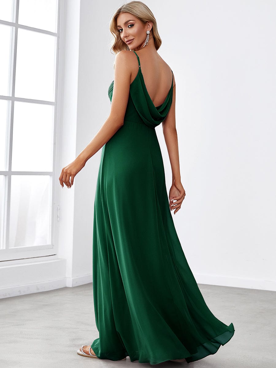 Criss-Cross V-Neck Chiffon Backless A-Line Bridesmaid Dress #color_Dark Green