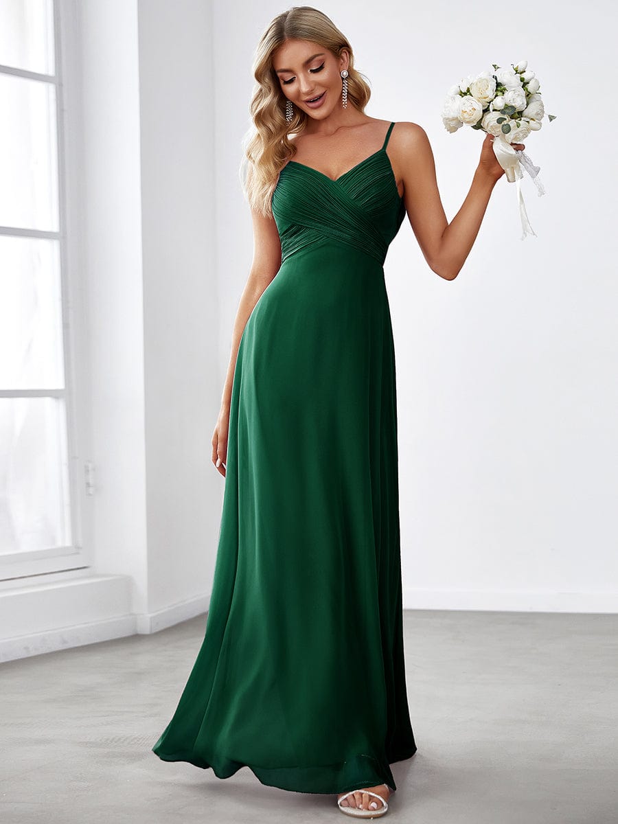 Criss-Cross V-Neck Chiffon Backless A-Line Bridesmaid Dress #color_Dark Green