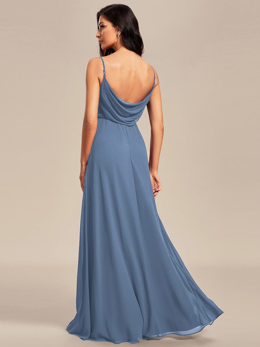 Criss-Cross V-Neck Chiffon Backless A-Line Bridesmaid Dress #color_Dusty Blue