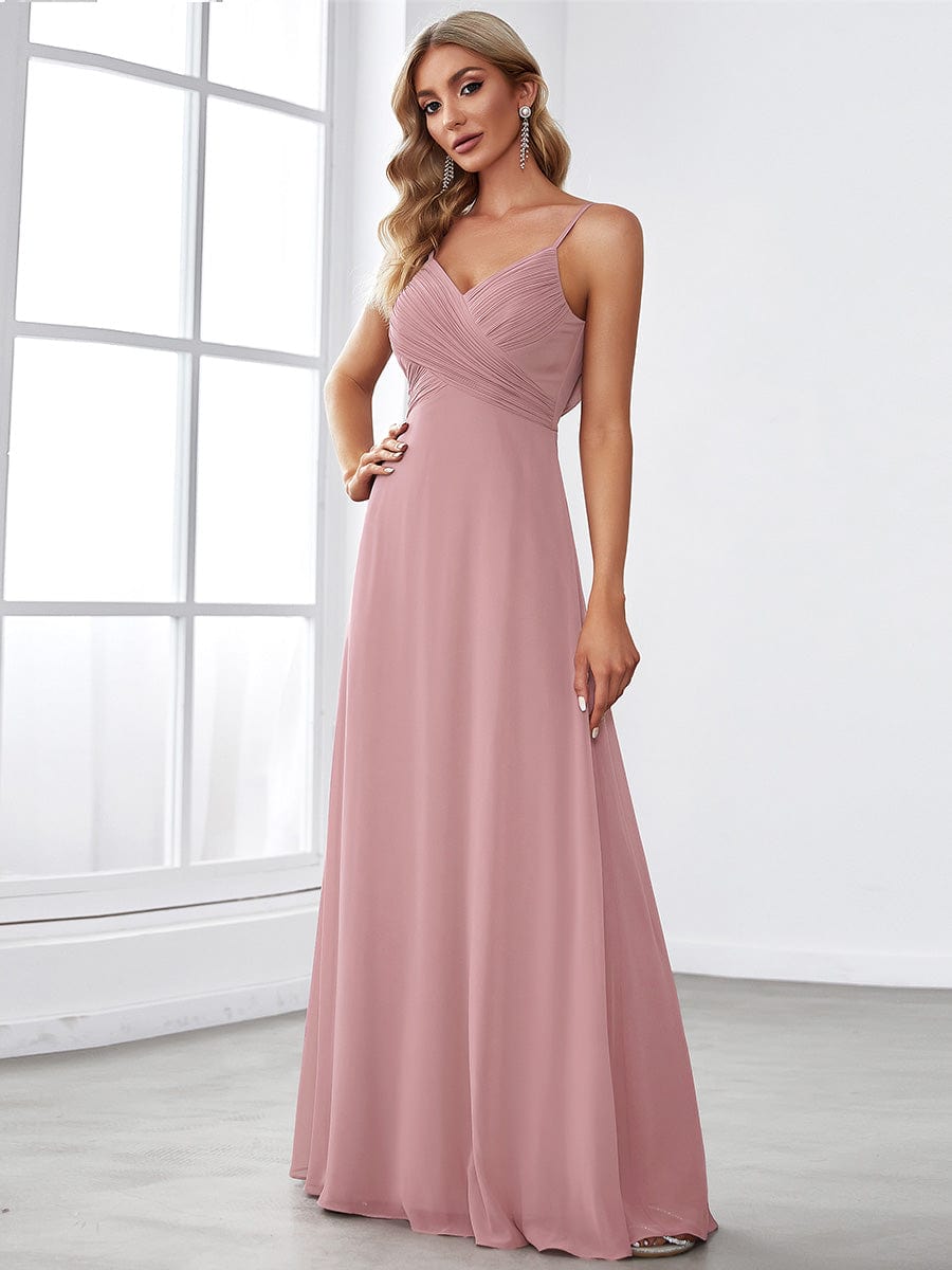 Criss-Cross V-Neck Chiffon Backless A-Line Bridesmaid Dress #color_Dusty Rose