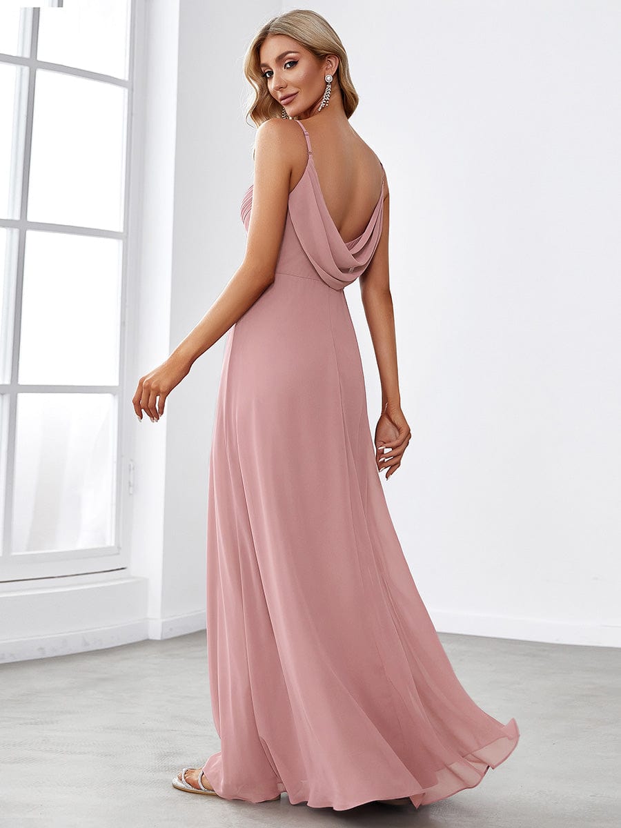 Criss-Cross V-Neck Chiffon Backless A-Line Bridesmaid Dress #color_Dusty Rose