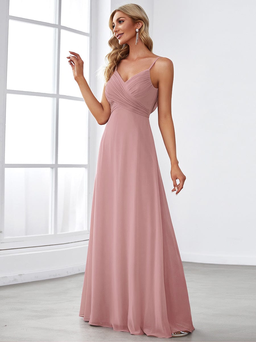 Criss-Cross V-Neck Chiffon Backless A-Line Bridesmaid Dress #color_Dusty Rose