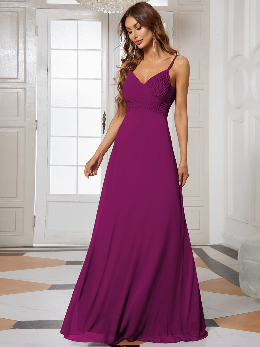 Criss-Cross V-Neck Chiffon Backless A-Line Bridesmaid Dress #color_Fuchsia