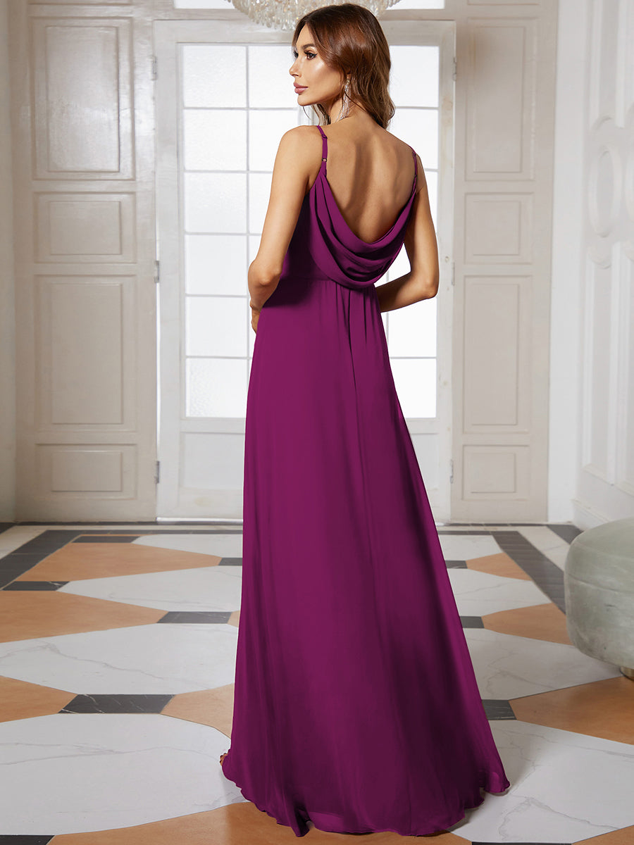 Criss-Cross V-Neck Chiffon Backless A-Line Bridesmaid Dress #color_Fuchsia