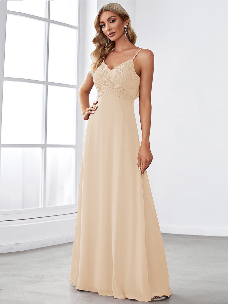 Criss-Cross V-Neck Chiffon Backless A-Line Bridesmaid Dress #color_Gold