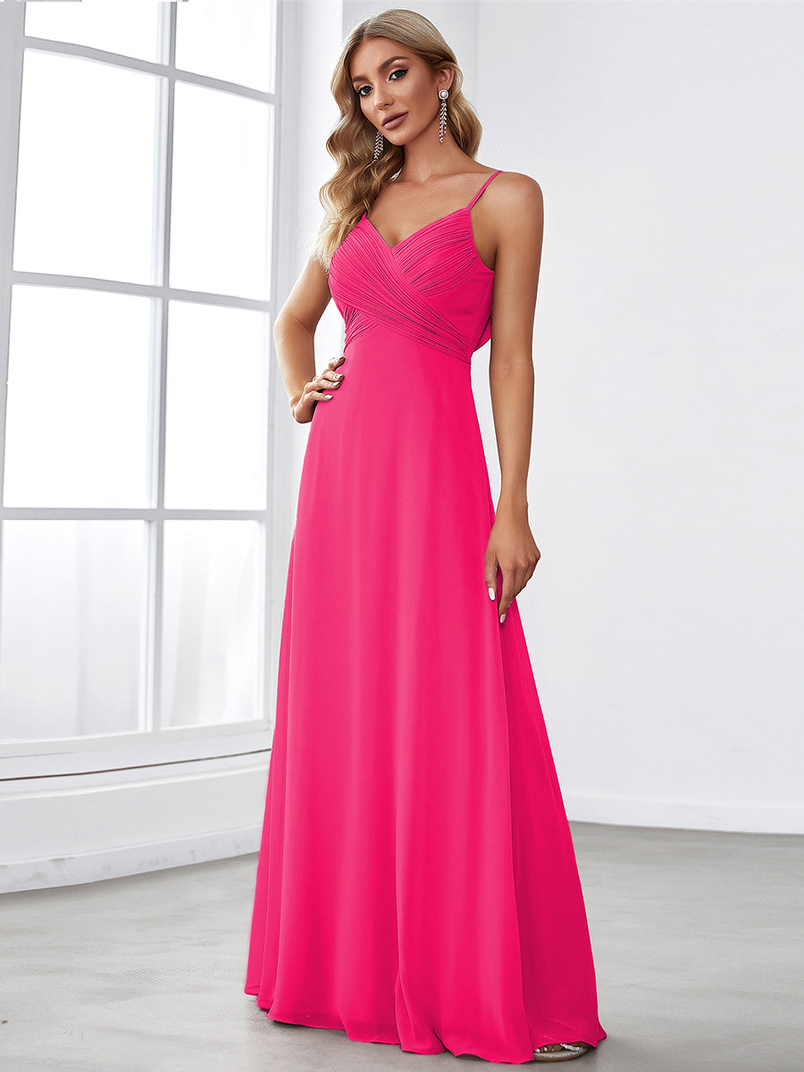 Criss-Cross V-Neck Chiffon Backless A-Line Bridesmaid Dress #color_Hot Pink