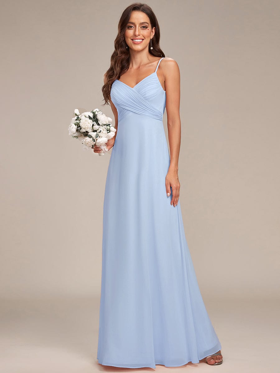 Criss-Cross V-Neck Chiffon Backless A-Line Bridesmaid Dress #color_Ice Blue