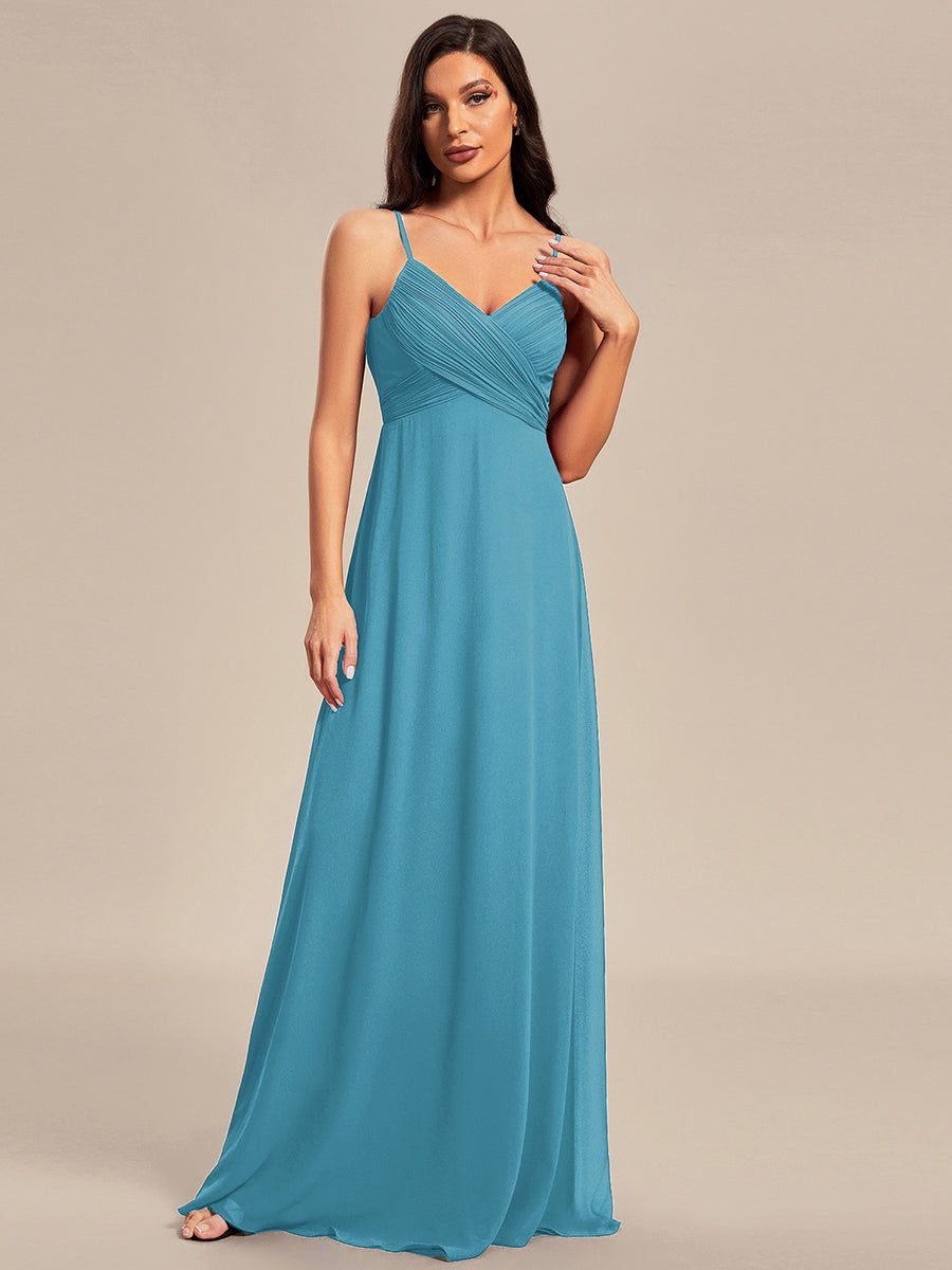 Criss-Cross V-Neck Chiffon Backless A-Line Bridesmaid Dress #color_Jade Blue