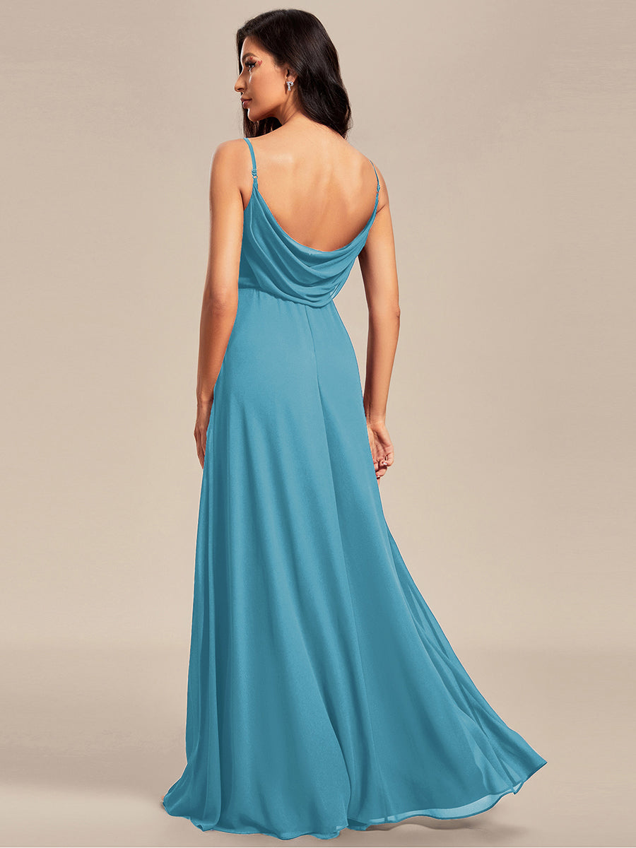 Criss-Cross V-Neck Chiffon Backless A-Line Bridesmaid Dress #color_Jade Blue