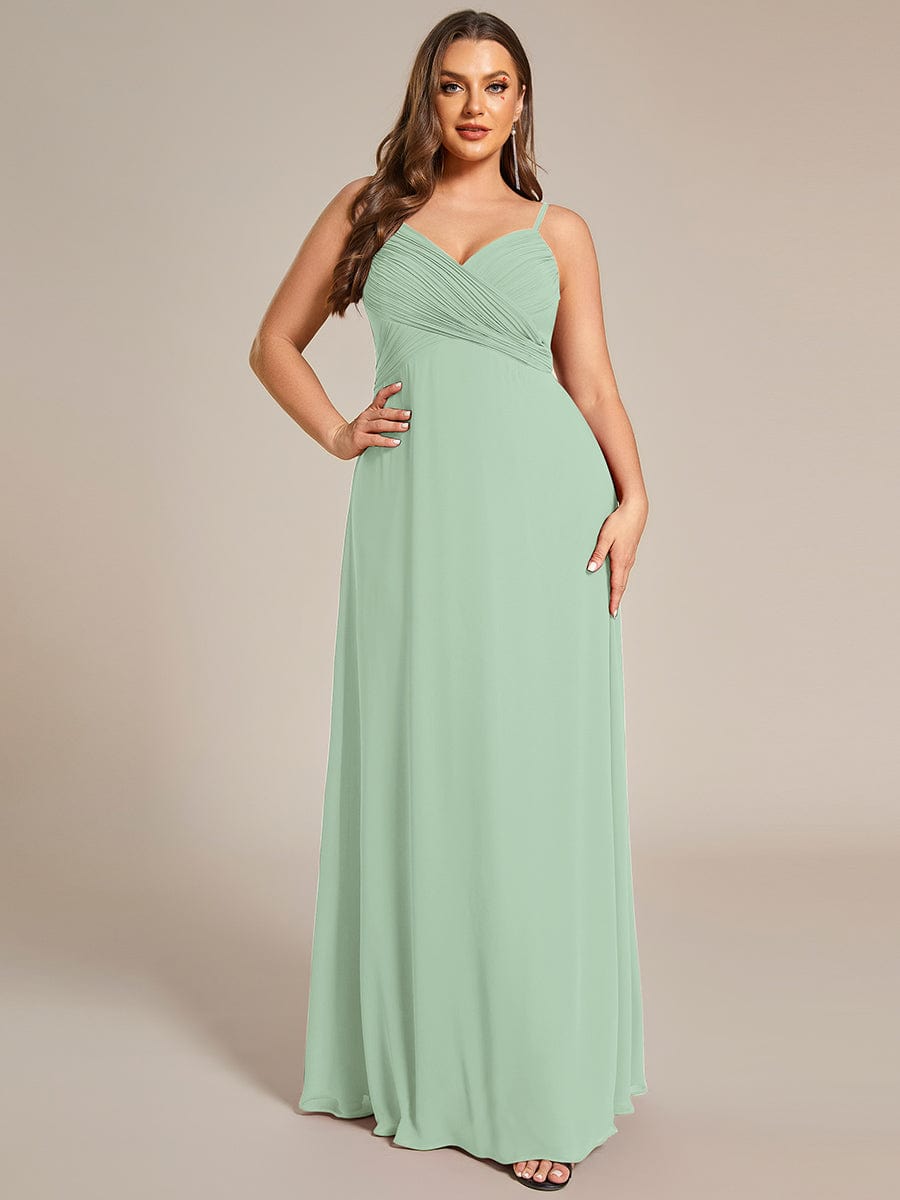 Plus Size Draped Back Criss-Cross Chiffon A-Line Dress #color_Mint Green