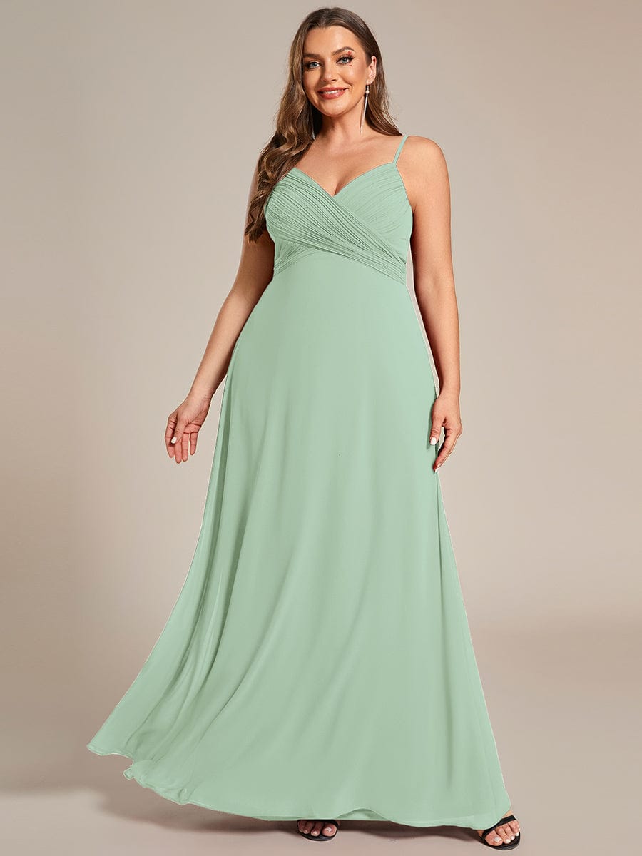 Plus Size Draped Back Criss-Cross Chiffon A-Line Dress #color_Mint Green