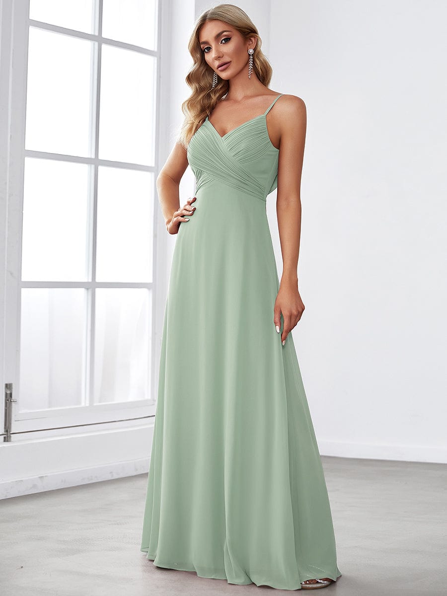 Criss-Cross V-Neck Chiffon Backless A-Line Bridesmaid Dress #color_Mint Green