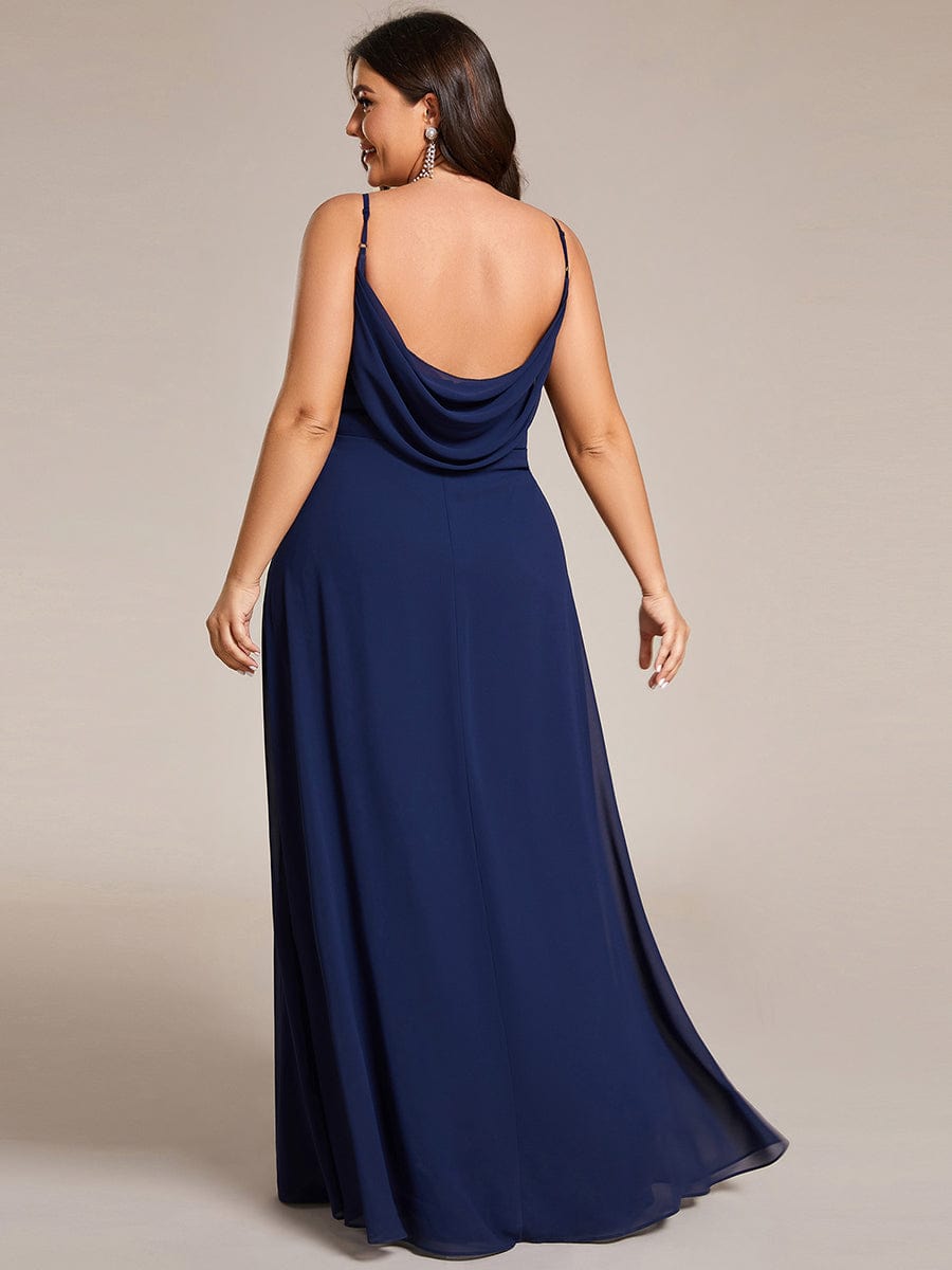 Plus Size Draped Back Criss-Cross Chiffon A-Line Dress #color_Navy Blue