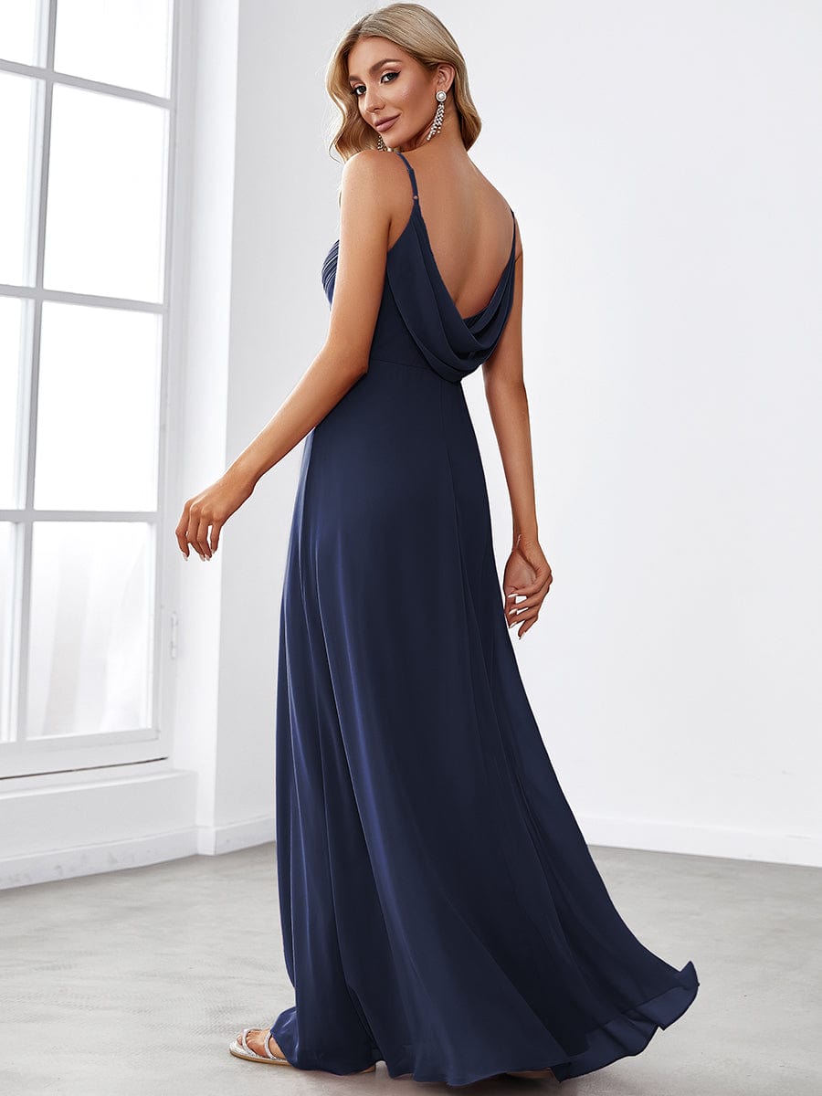 Criss-Cross V-Neck Chiffon Backless A-Line Bridesmaid Dress #color_Navy Blue
