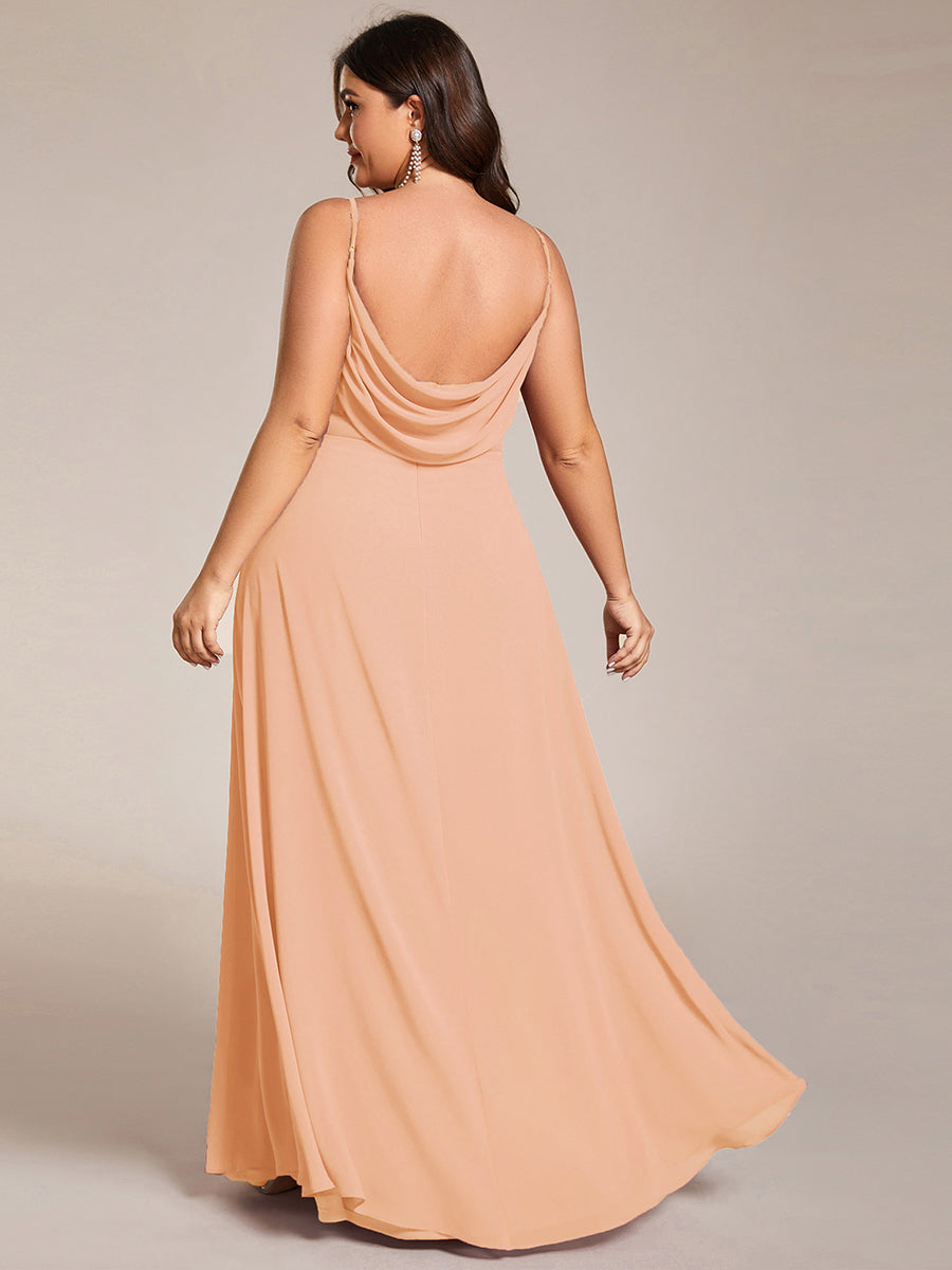 Plus Size Draped Back Criss-Cross Chiffon A-Line Dress #color_Peach