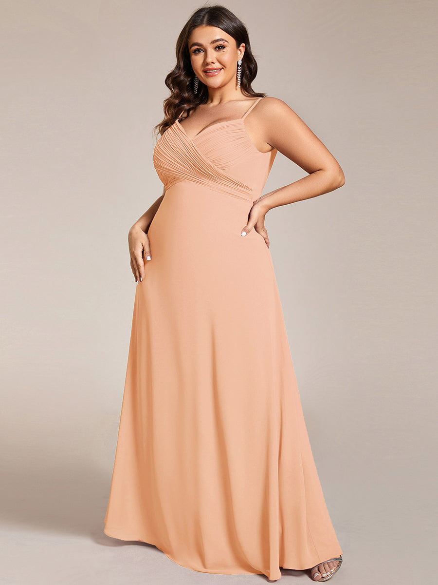 Plus Size Draped Back Criss-Cross Chiffon A-Line Dress #color_Peach