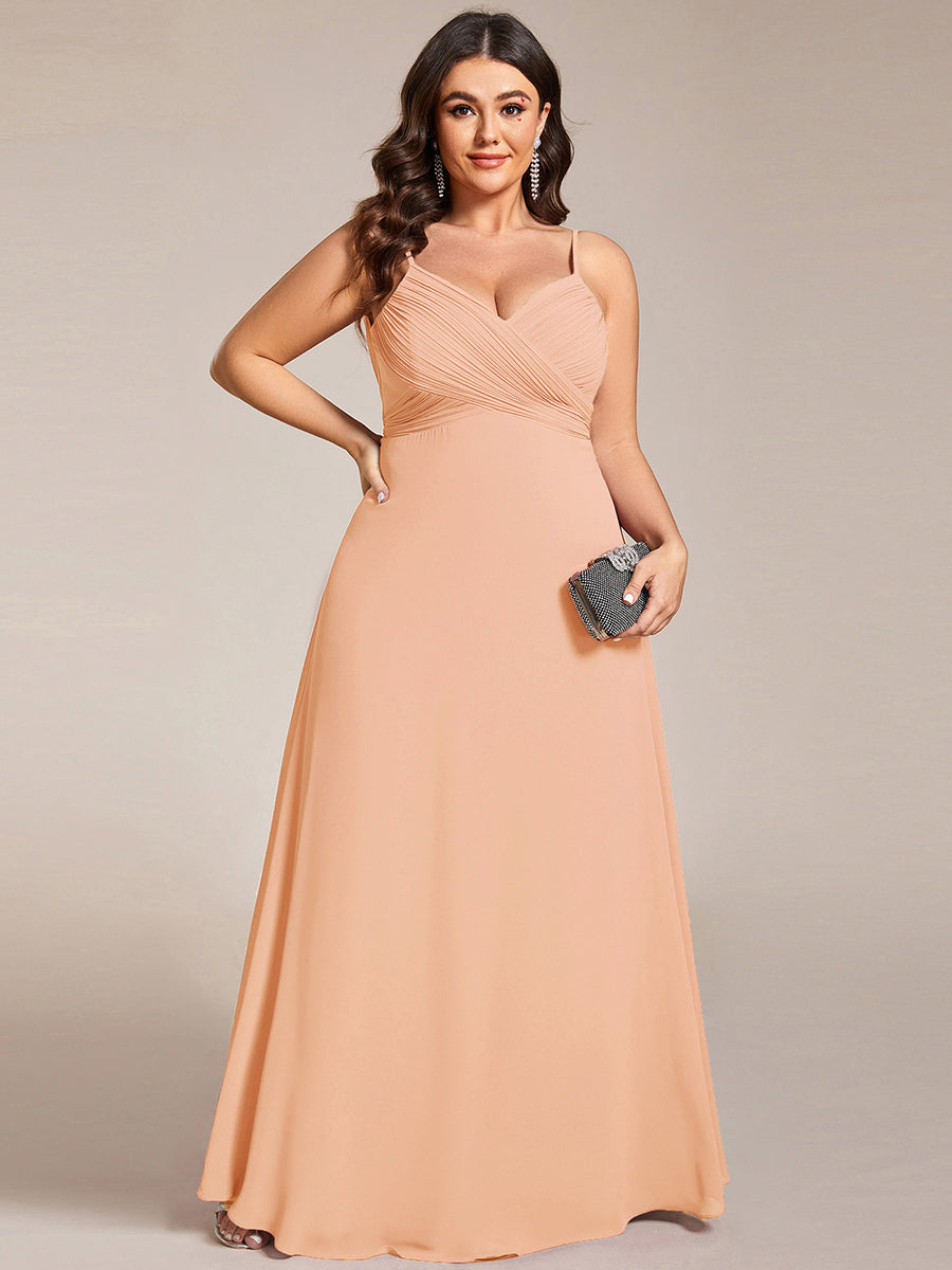 Plus Size Draped Back Criss-Cross Chiffon A-Line Dress #color_Peach