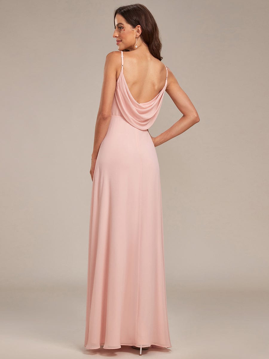 Criss-Cross V-Neck Chiffon Backless A-Line Bridesmaid Dress #color_Pink