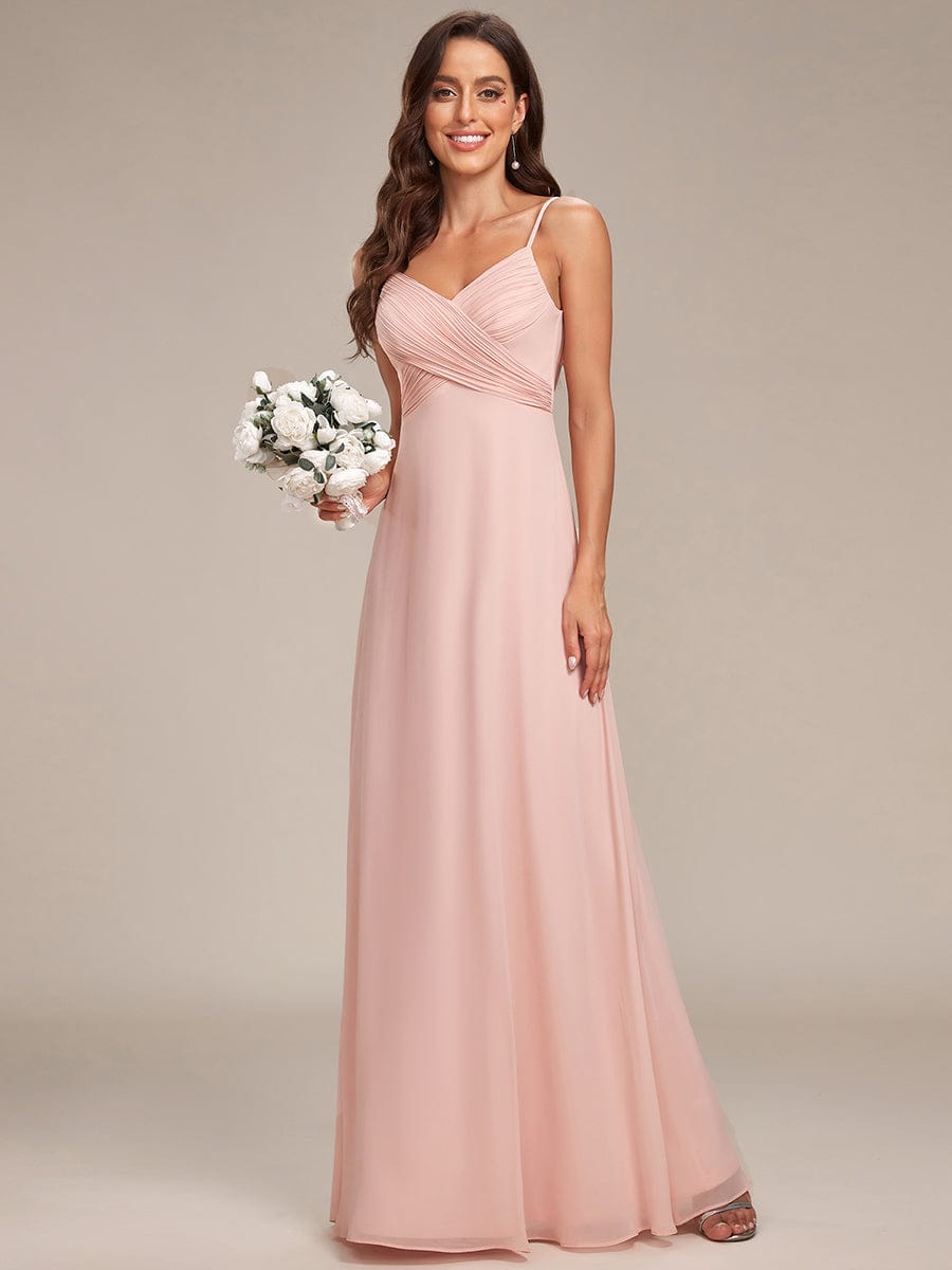 Criss-Cross V-Neck Chiffon Backless A-Line Bridesmaid Dress #color_Pink