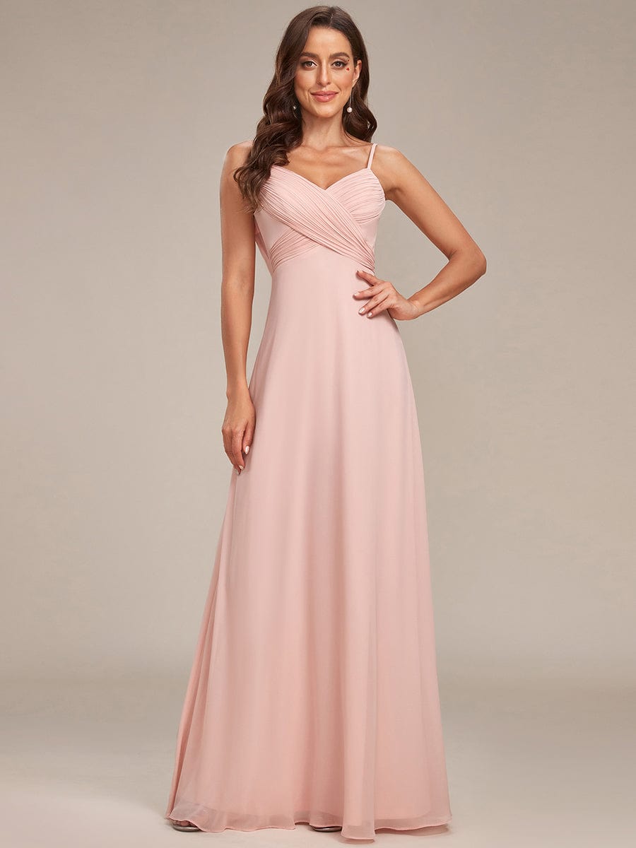 Criss-Cross V-Neck Chiffon Backless A-Line Bridesmaid Dress #color_Pink