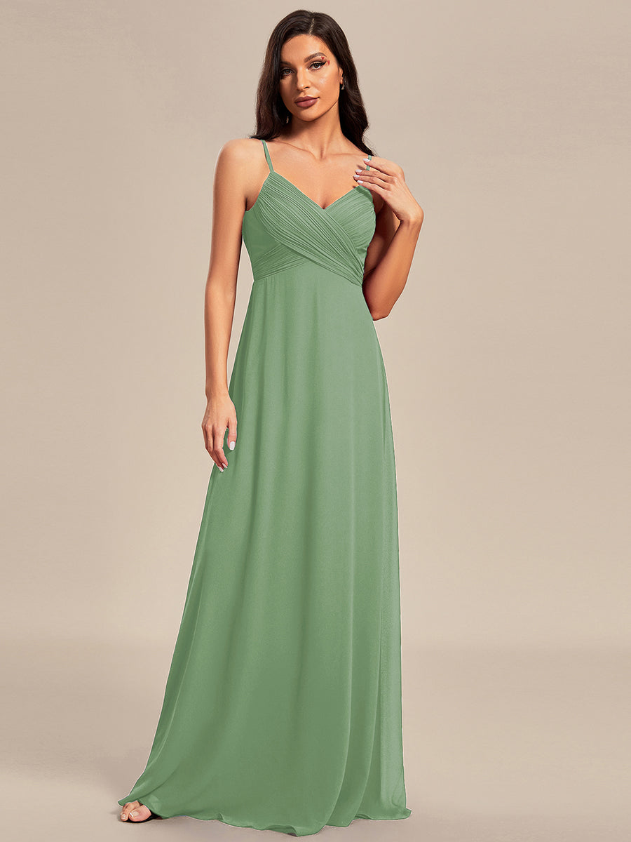 Criss-Cross V-Neck Chiffon Backless A-Line Bridesmaid Dress #color_Sage Green