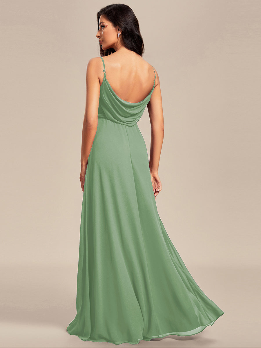 Criss-Cross V-Neck Chiffon Backless A-Line Bridesmaid Dress #color_Sage Green