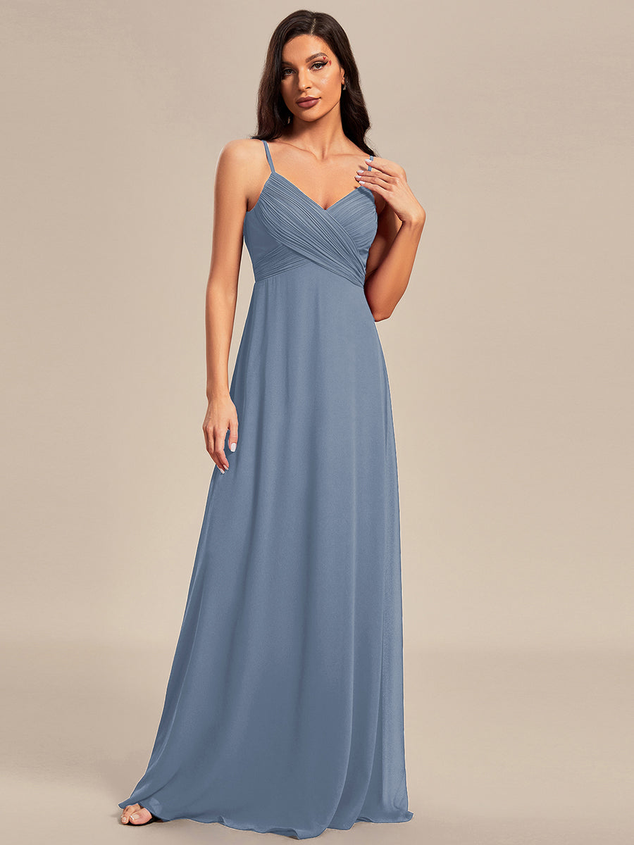 Criss-Cross V-Neck Chiffon Backless A-Line Bridesmaid Dress #color_Slate Blue