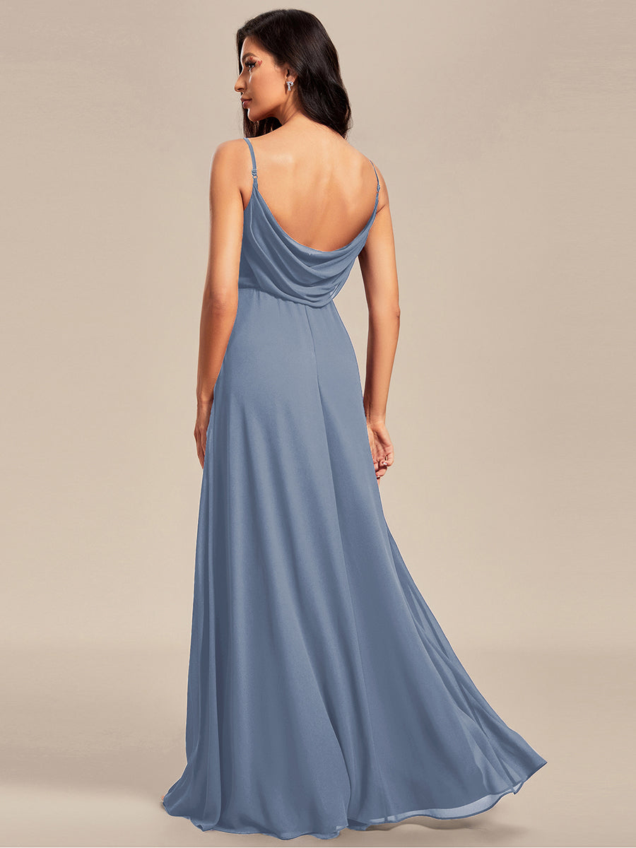 Criss-Cross V-Neck Chiffon Backless A-Line Bridesmaid Dress #color_Slate Blue