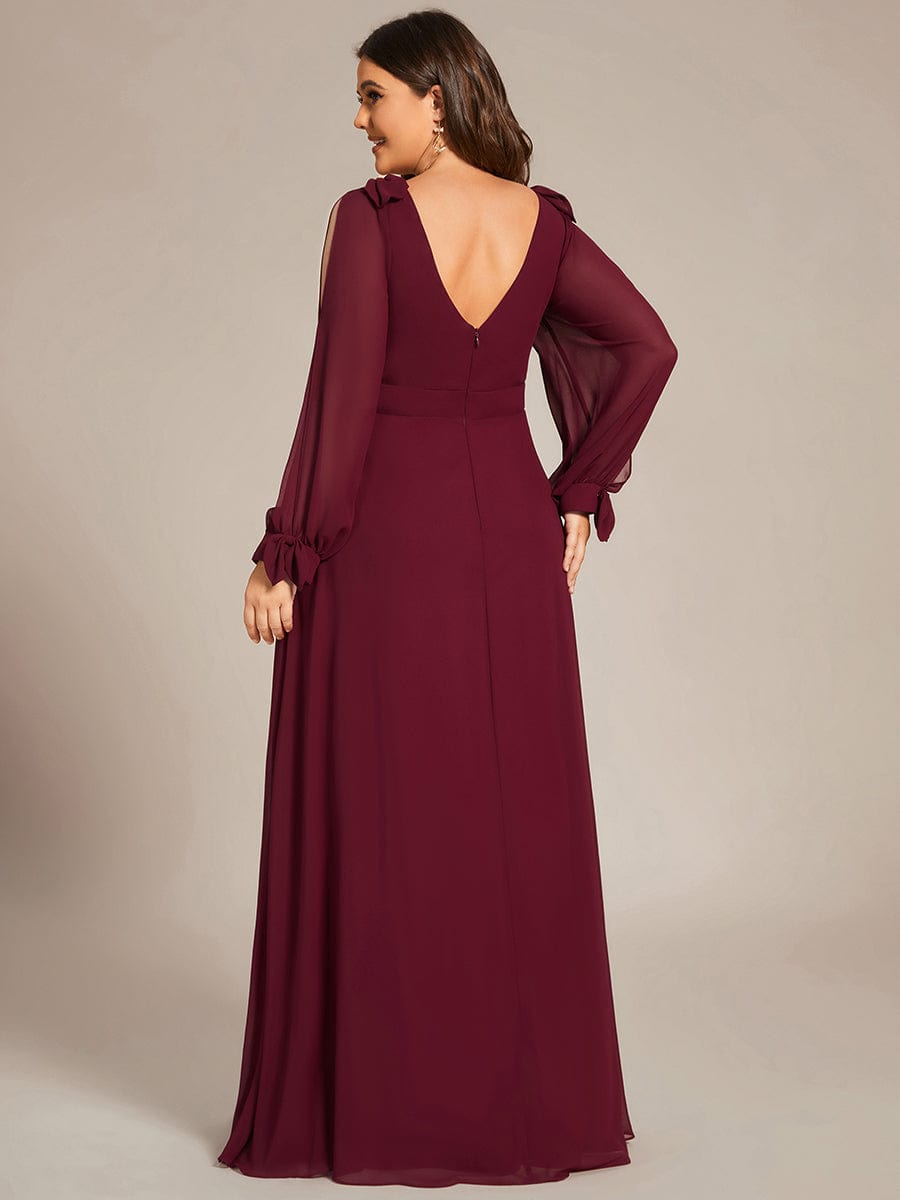 Open Lantern Sleeve A-Line Bridesmaid Dress #color_Burgundy