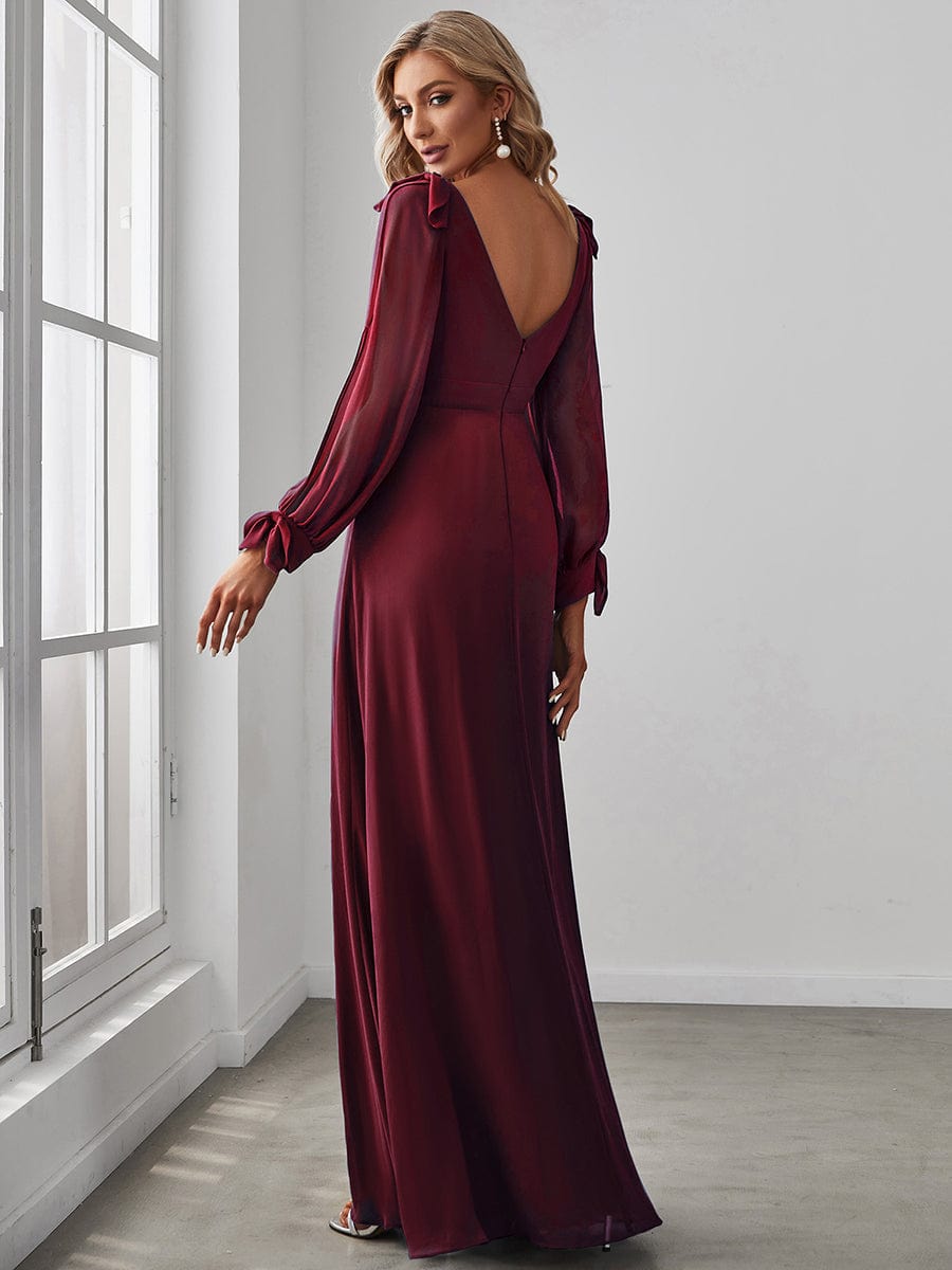 Open Lantern Sleeve A-Line Bridesmaid Dress #color_Burgundy