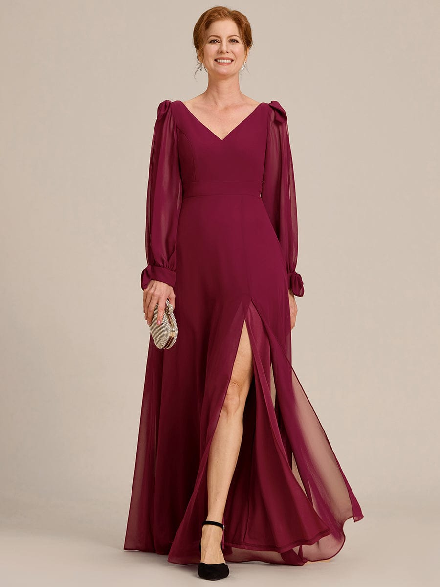 Open Lantern Sleeve A-Line Bridesmaid Dress #color_Burgundy