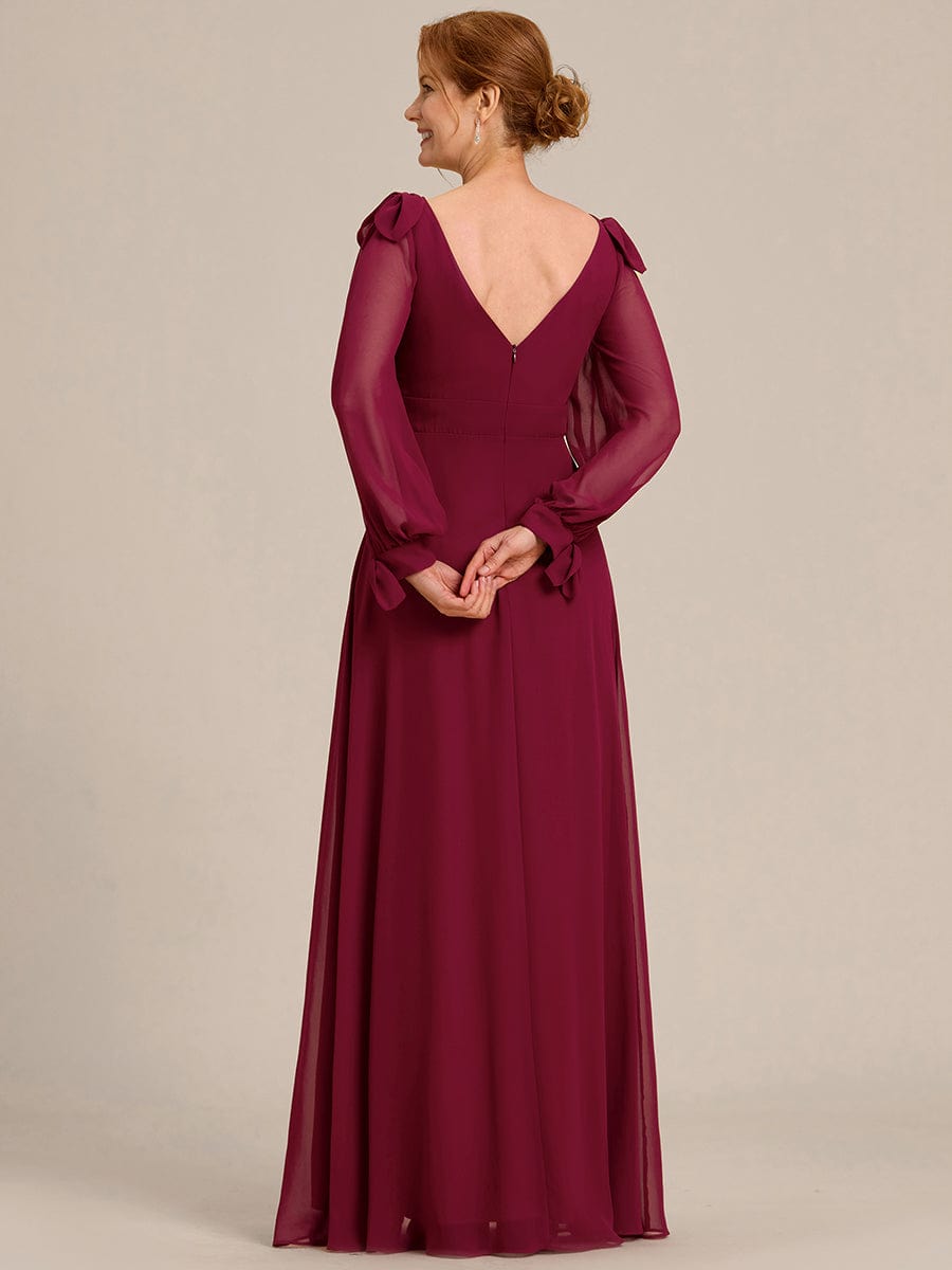 Open Lantern Sleeve A-Line Bridesmaid Dress #color_Burgundy