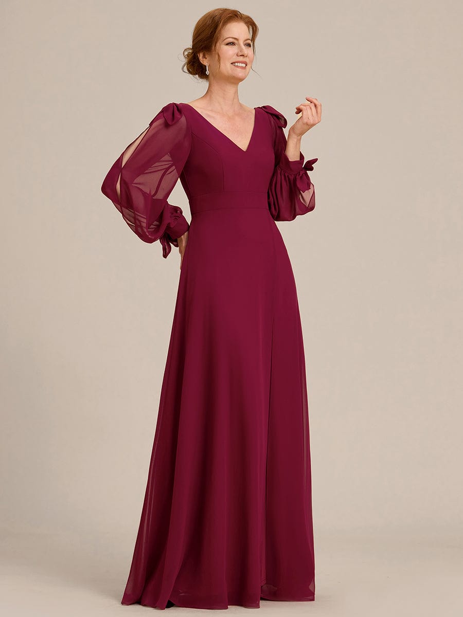 Open Lantern Sleeve A-Line Bridesmaid Dress #color_Burgundy