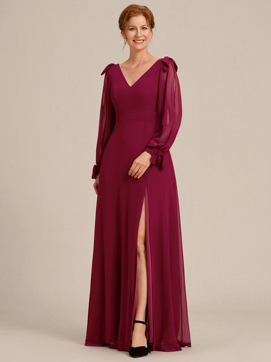 Open Lantern Sleeve A-Line Bridesmaid Dress #color_Burgundy