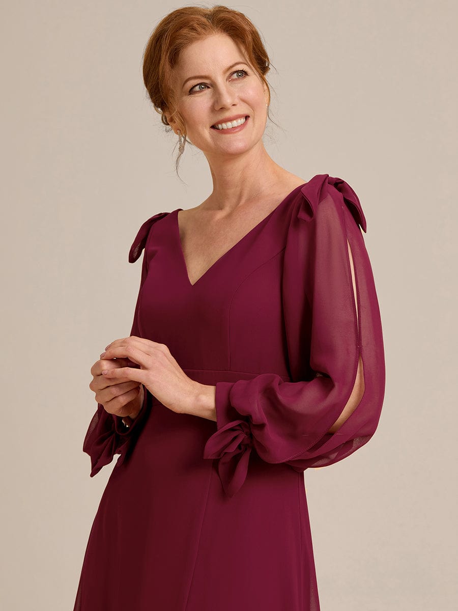 Open Lantern Sleeve A-Line Bridesmaid Dress #color_Burgundy