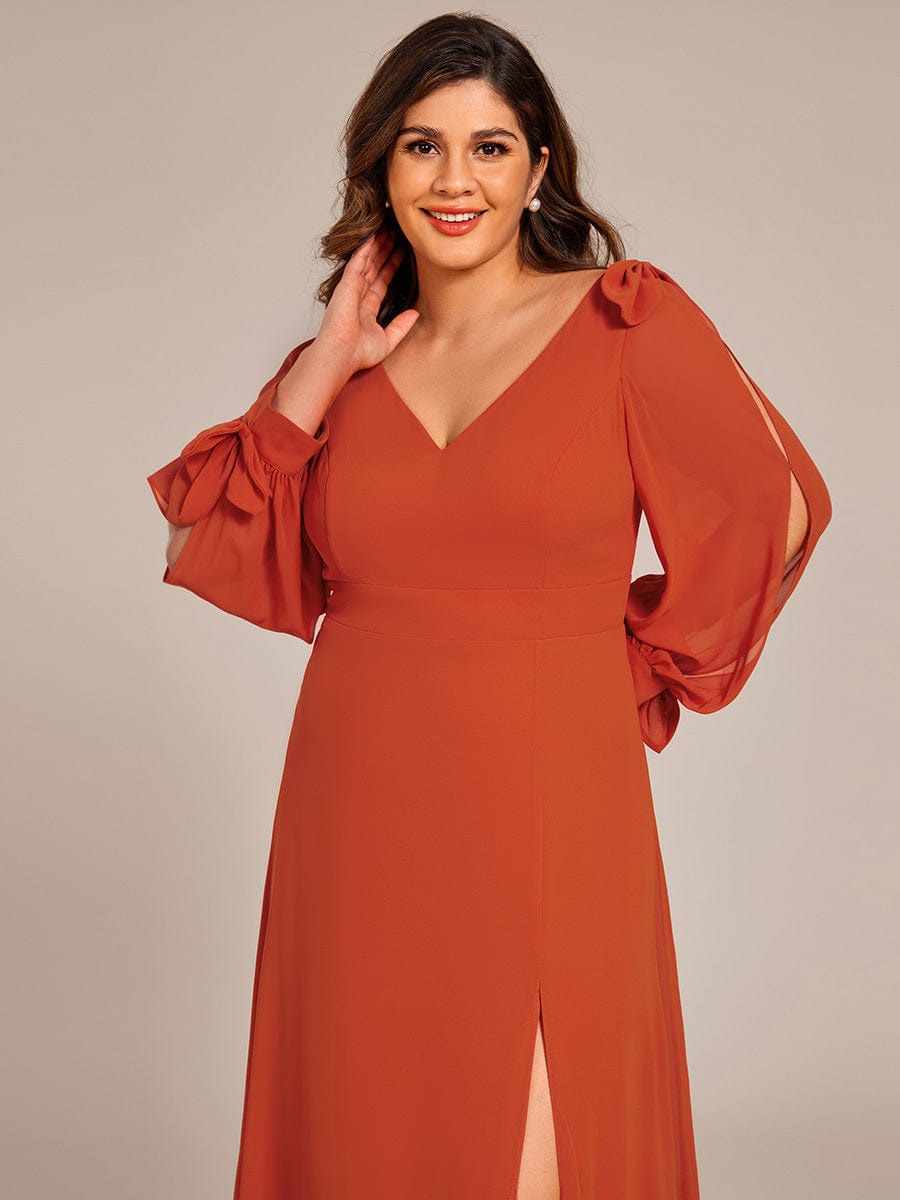 Open Lantern Sleeve A-Line Bridesmaid Dress #color_Burnt Orange