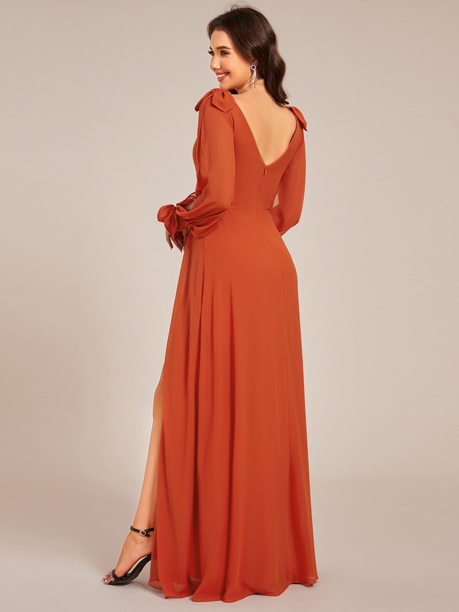 Open Lantern Sleeve A-Line Bridesmaid Dress #color_Burnt Orange