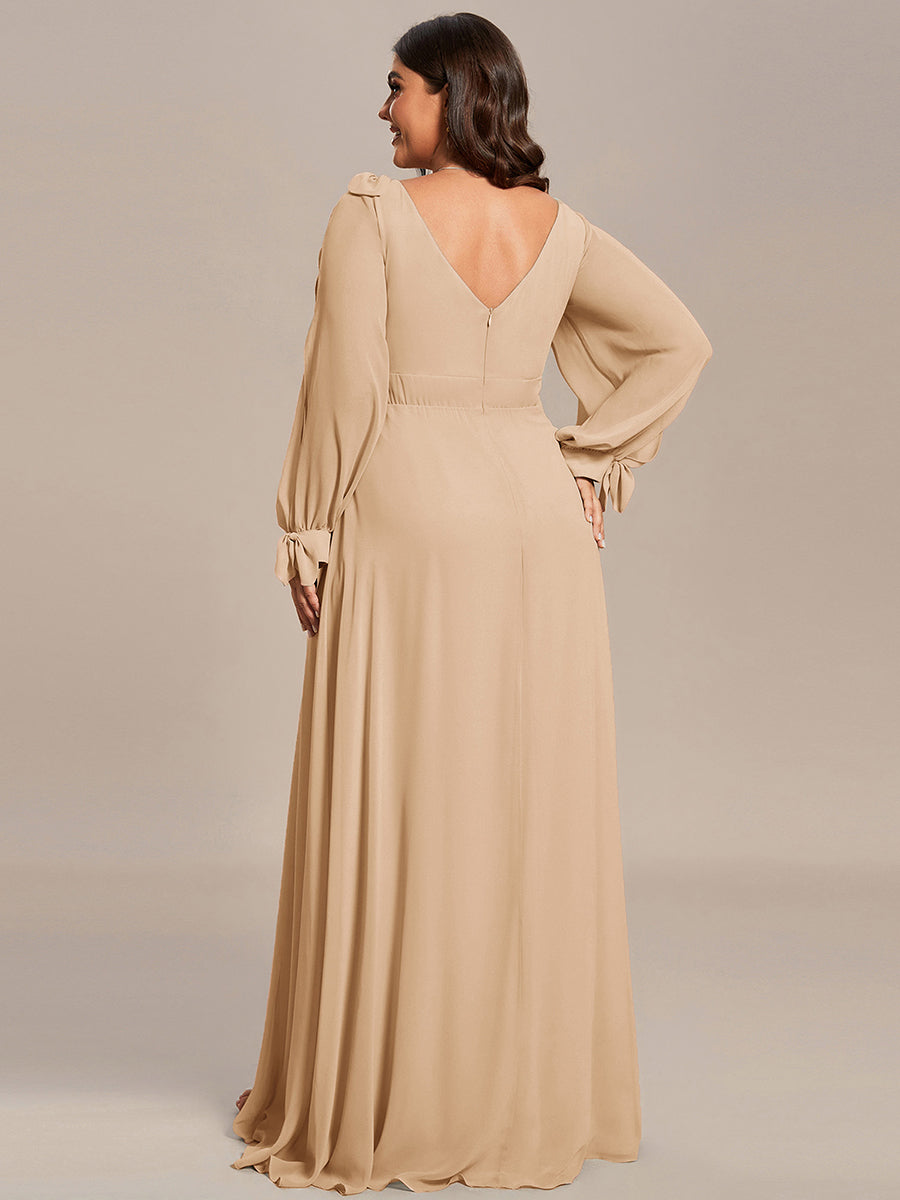 Open Lantern Sleeve A-Line Bridesmaid Dress #color_Champagne