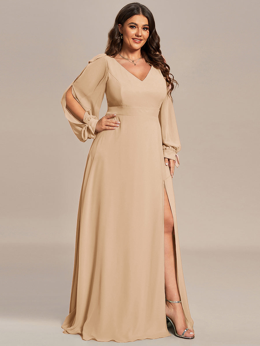 Open Lantern Sleeve A-Line Bridesmaid Dress #color_Champagne