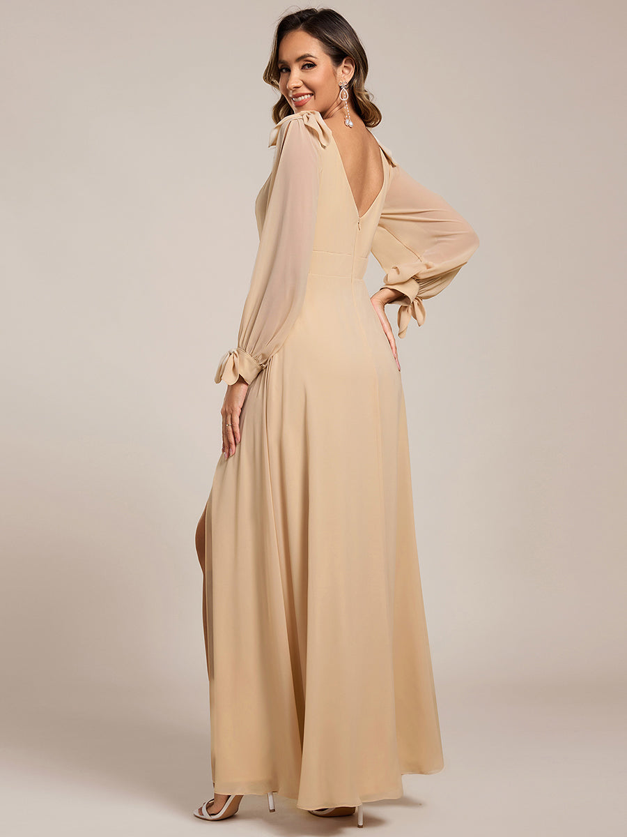 Open Lantern Sleeve A-Line Bridesmaid Dress #color_Champagne