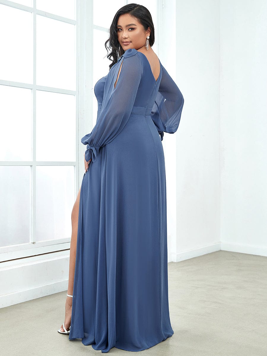 Open Lantern Sleeve A-Line Bridesmaid Dress #color_Dusty Blue