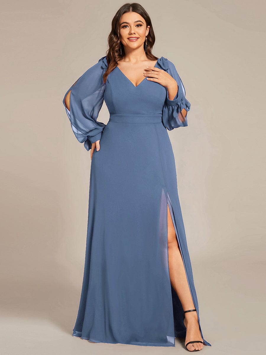 Dusty Blue and Navy Bridesmaid Gowns#style_ES80116DN