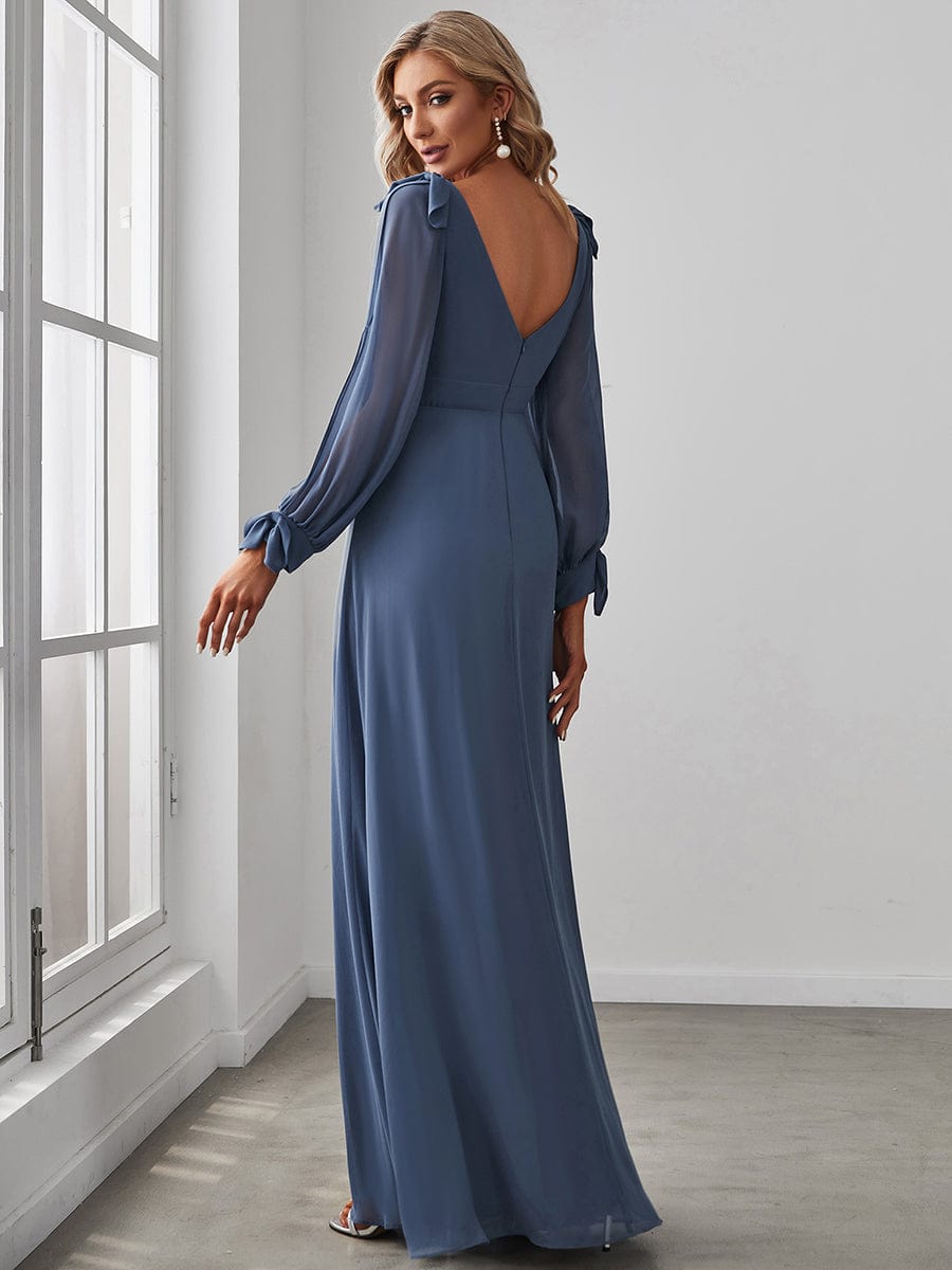 Open Lantern Sleeve A-Line Bridesmaid Dress #color_Dusty Blue